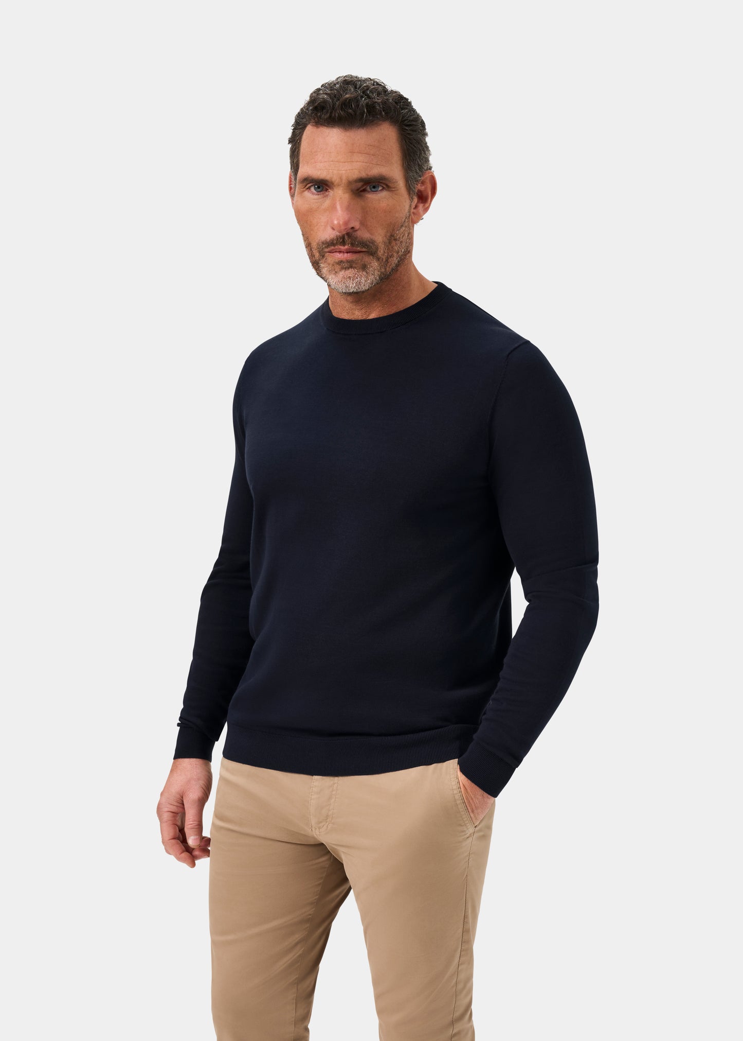 Men's Cotton Crew Neck Jumper in Dark Navy