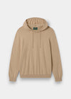 Gaisby Cotton Merino Hoodie in Oatmeal, regular fit, with drawstrings and ribbed cuffs, shown flat on white background.