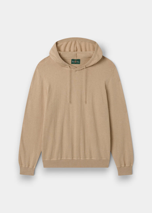Mens Cotton Merino Hoodie Jumper in Beige