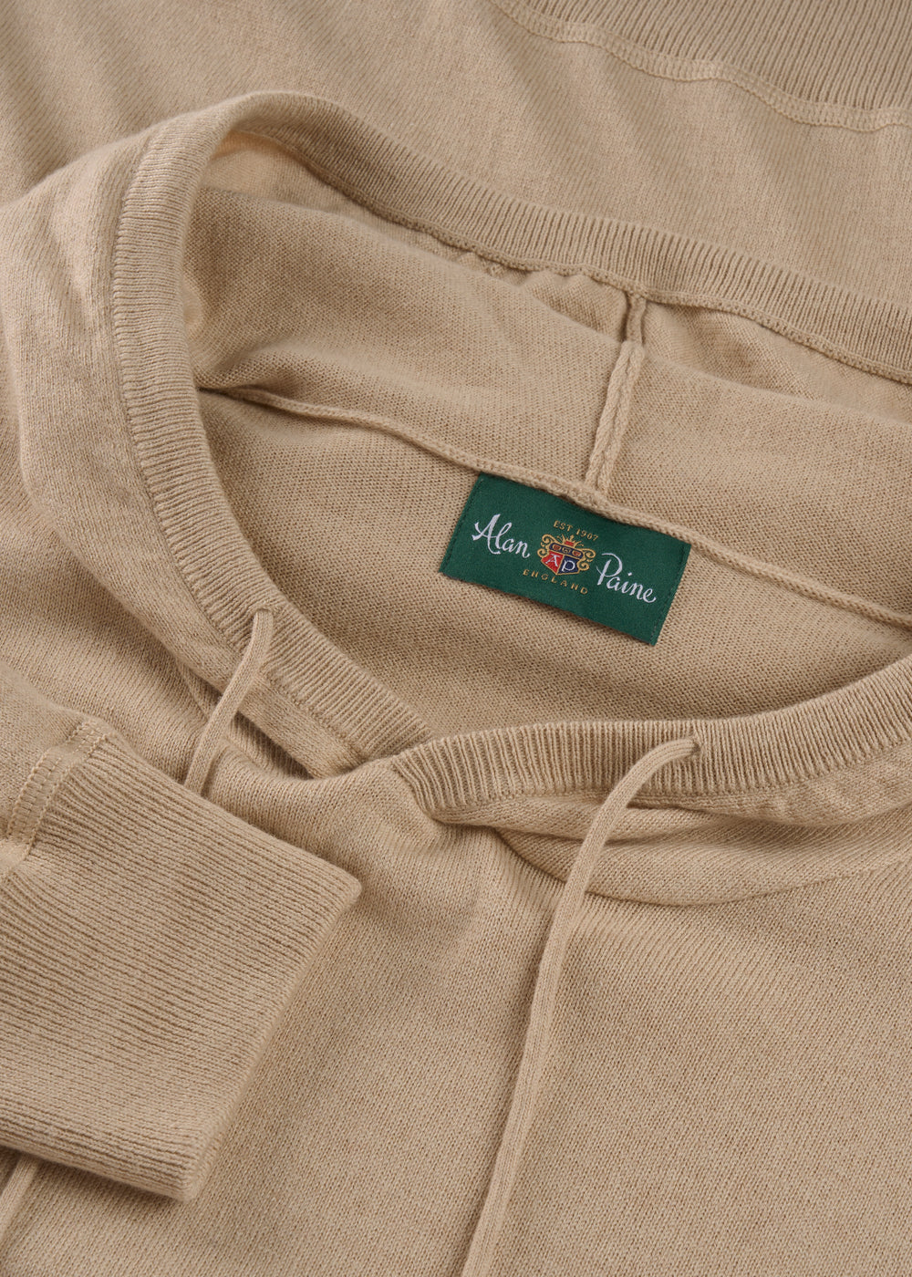 Mens Cotton Merino Hoodie Jumper in Beige