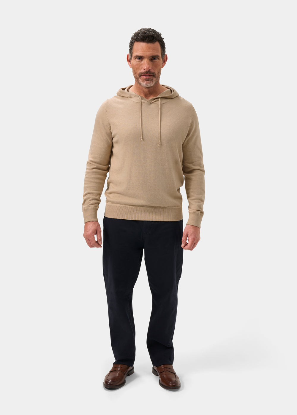 Mens Cotton Merino Hoodie Jumper in Beige