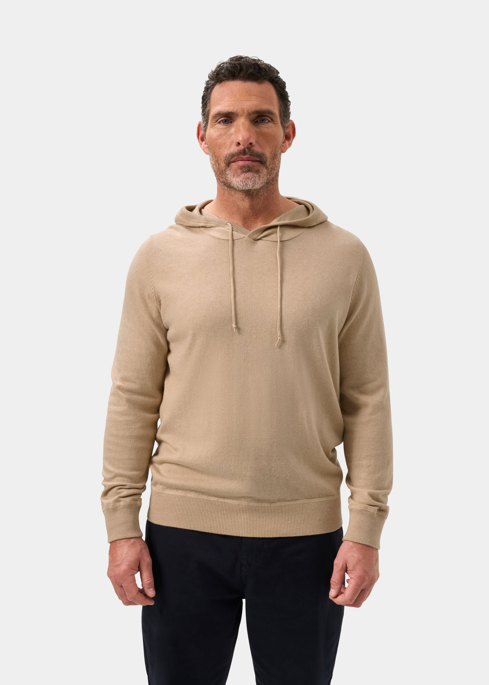 Mens Cotton Merino Hoodie Jumper in Beige