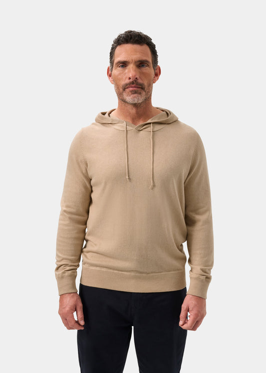 Mens Cotton Merino Hoodie Jumper in Beige