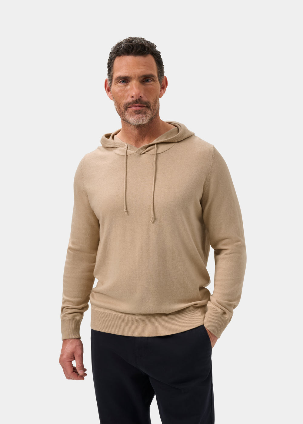 Mens Cotton Merino Hoodie Jumper in Beige