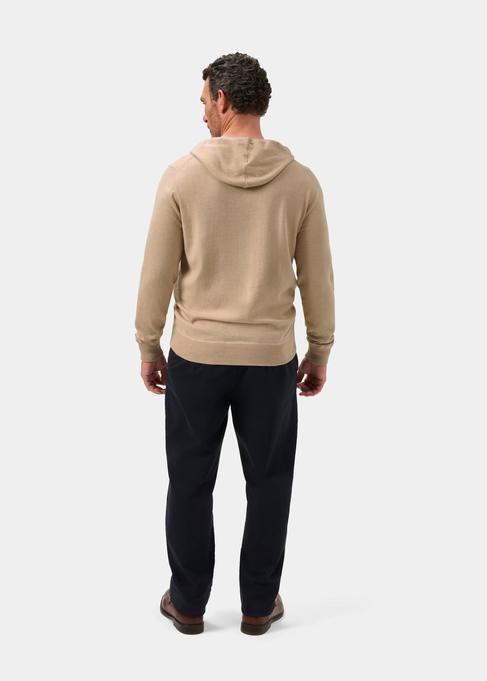 Mens Cotton Merino Hoodie Jumper in Beige