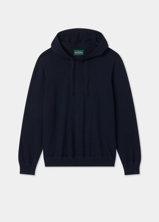 Mens Cotton Merino Hoodie Jumper in Navy