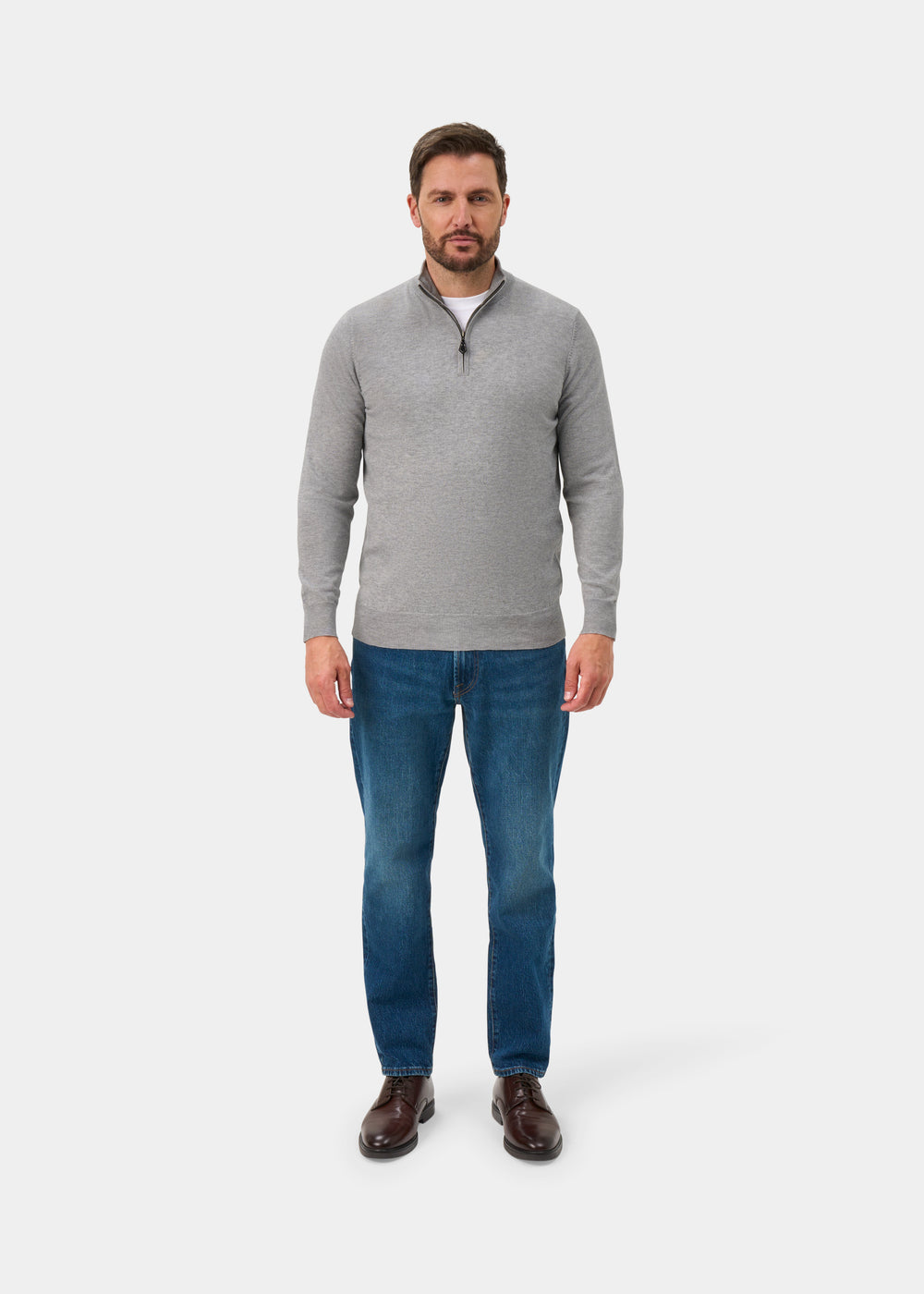 Ashfield 1/4 Zip Cotton Merino Jumper In Light Grey Mix