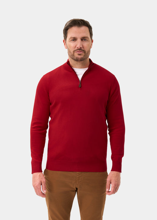 Men's Cotton Merino Quarter Zip Neck Jumper in Red
