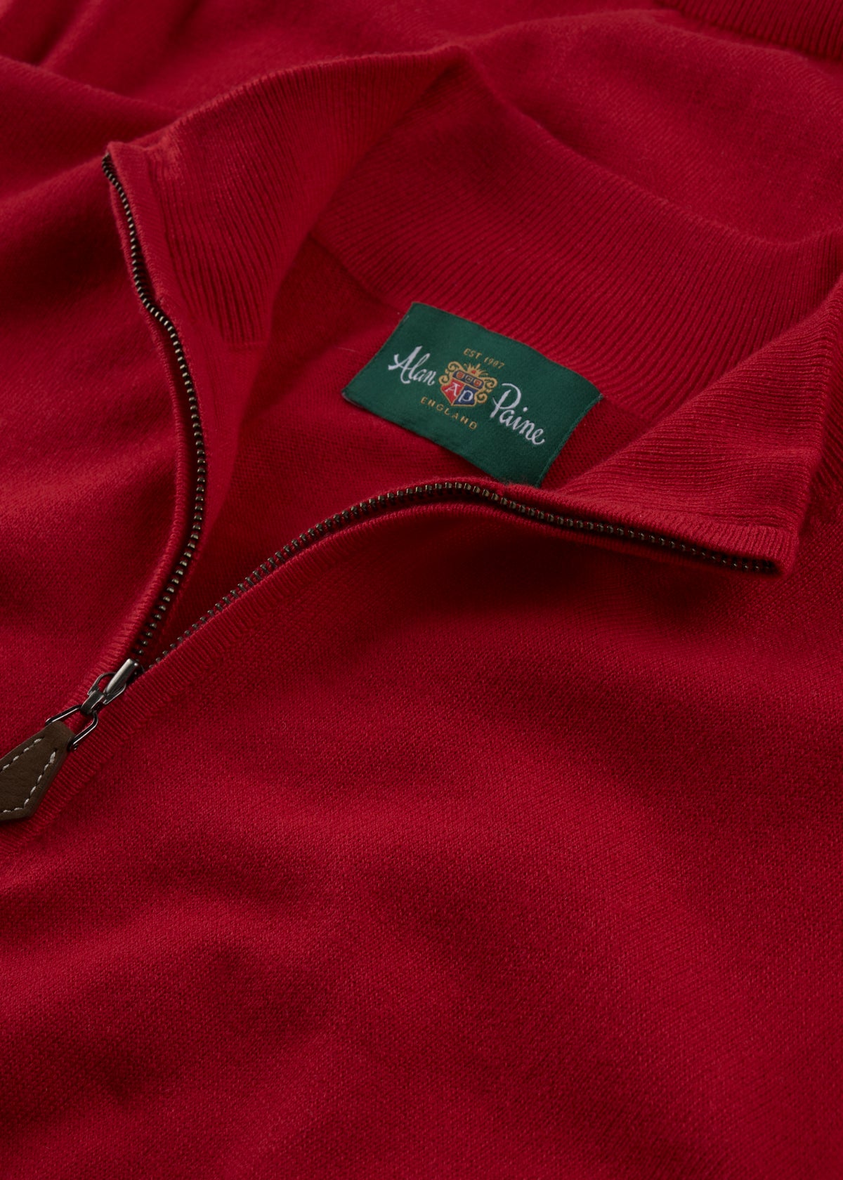 Men's Cotton Merino Quarter Zip Neck Jumper in Red