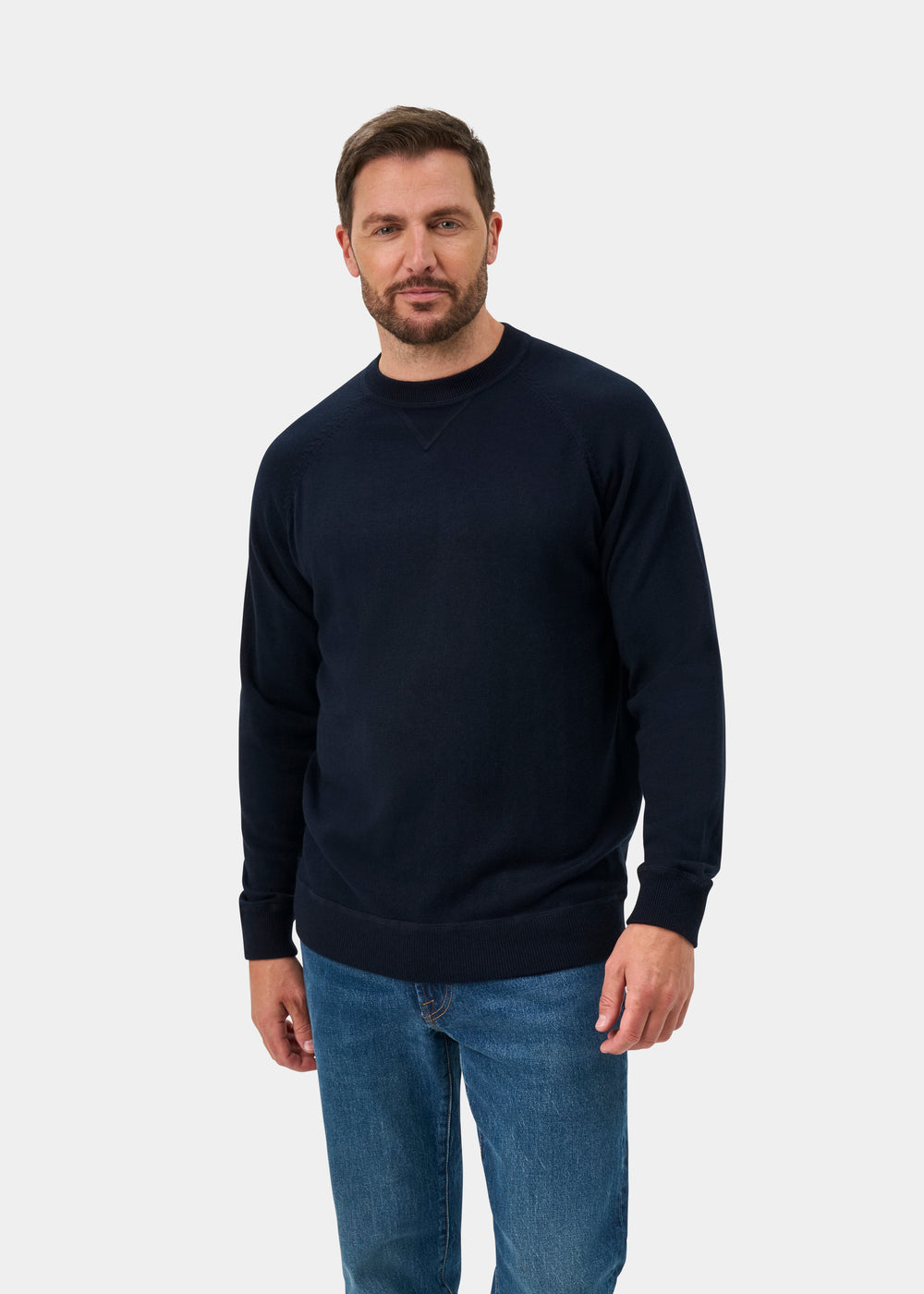 Saddington Cotton Merino Crew Neck Sweatshirt In Dark Navy