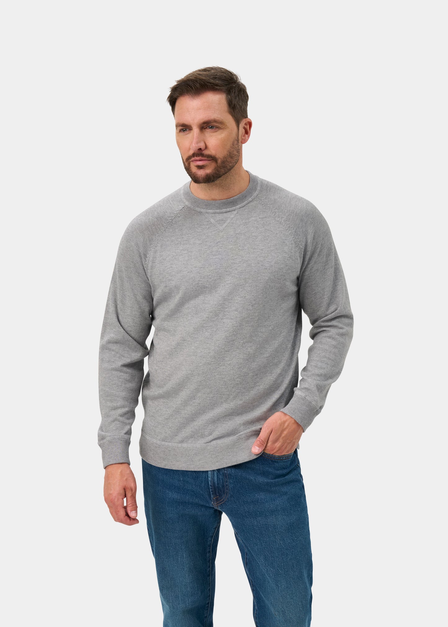 Saddington Cotton Merino Crew Neck Sweatshirt In Light Grey Mix