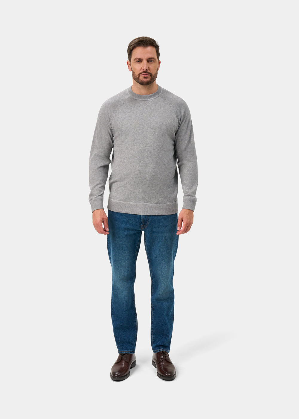 Saddington Cotton Merino Crew Neck Sweatshirt In Light Grey Mix
