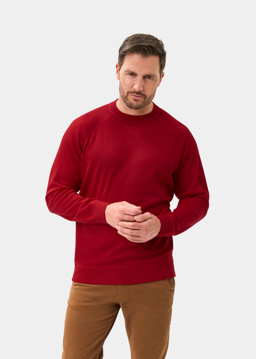 Men's Cotton Merino Crew Neck Sweatshirt Jumper in Red