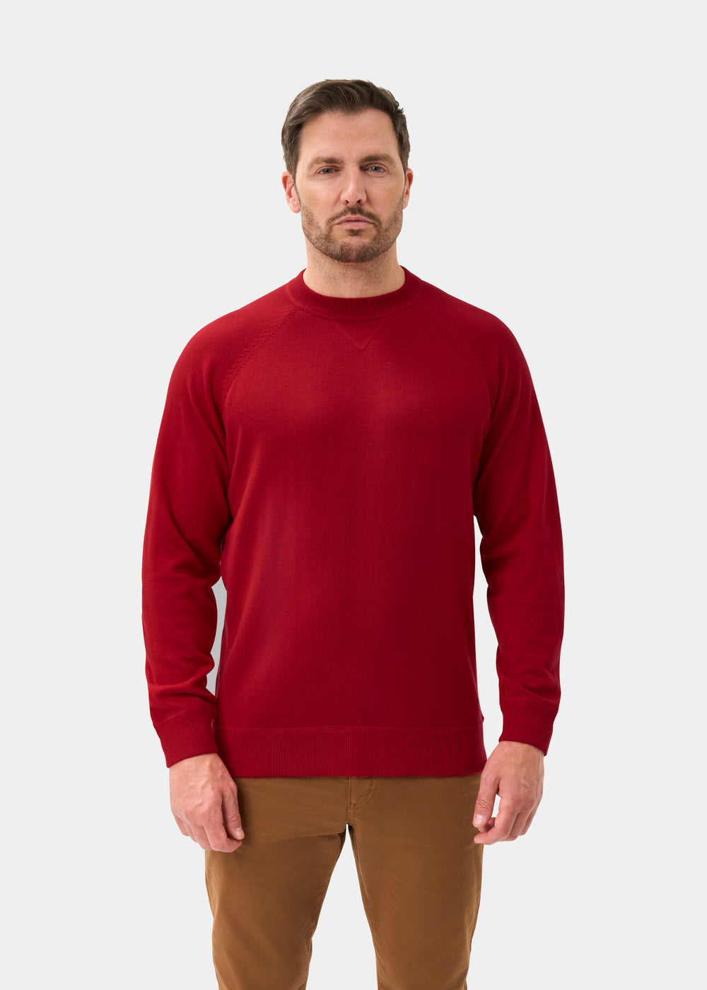 Men's Cotton Merino Crew Neck Sweatshirt Jumper in Red