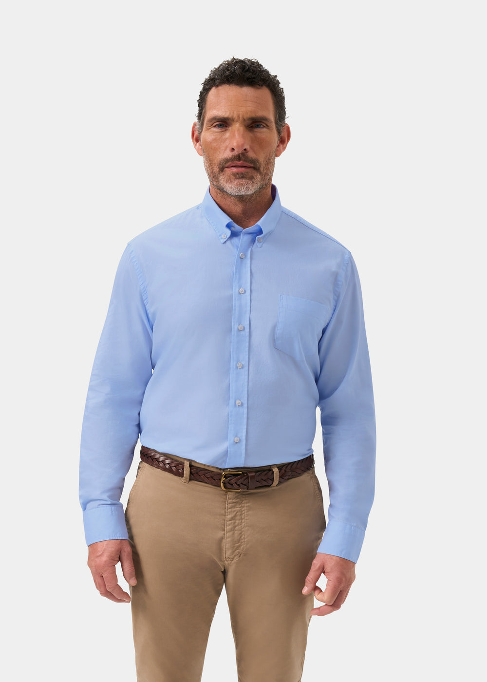 Men's Oxford Cotton Long Sleeve Shirt in Blue