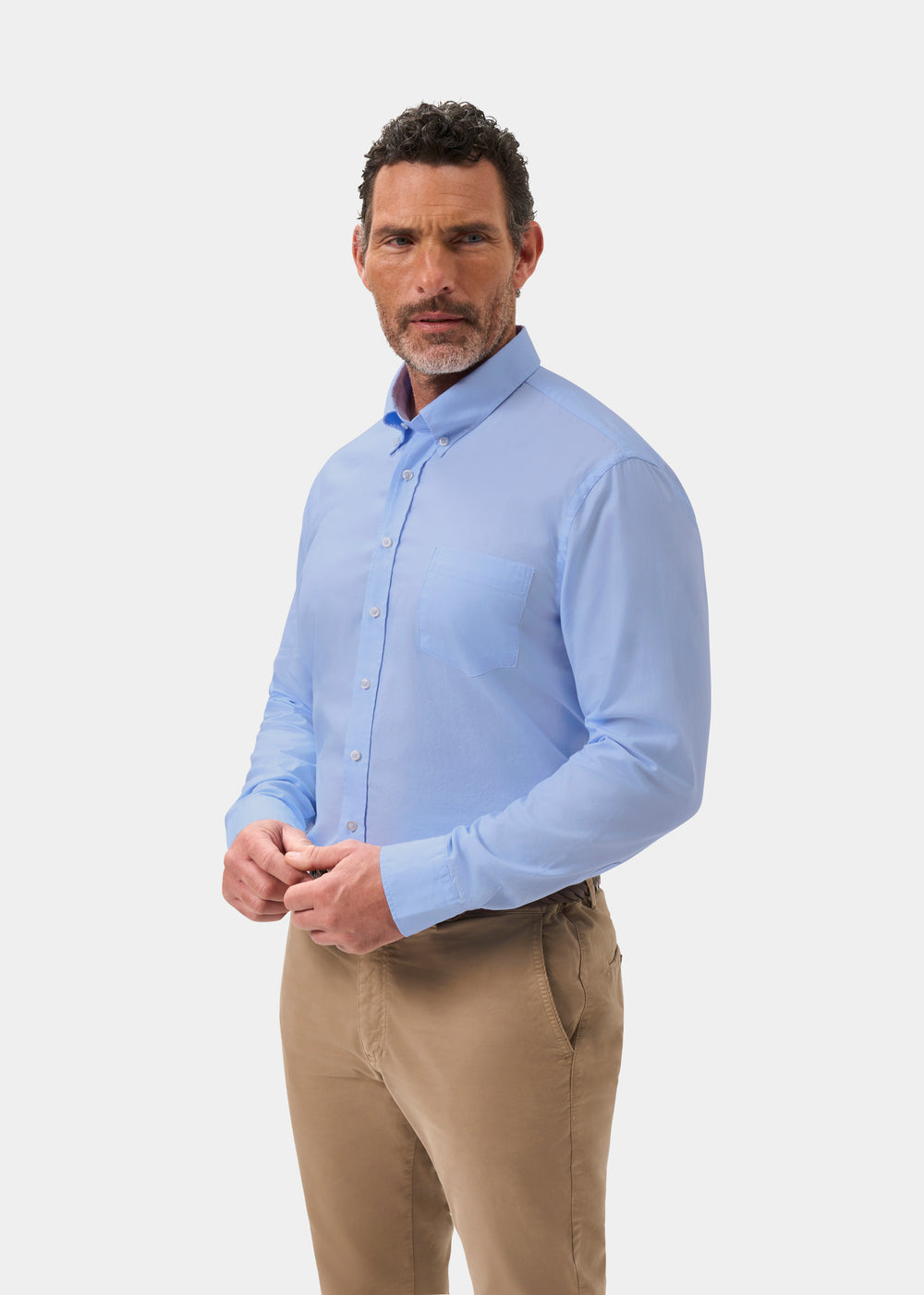 Men's Oxford Cotton Long Sleeve Shirt in Blue