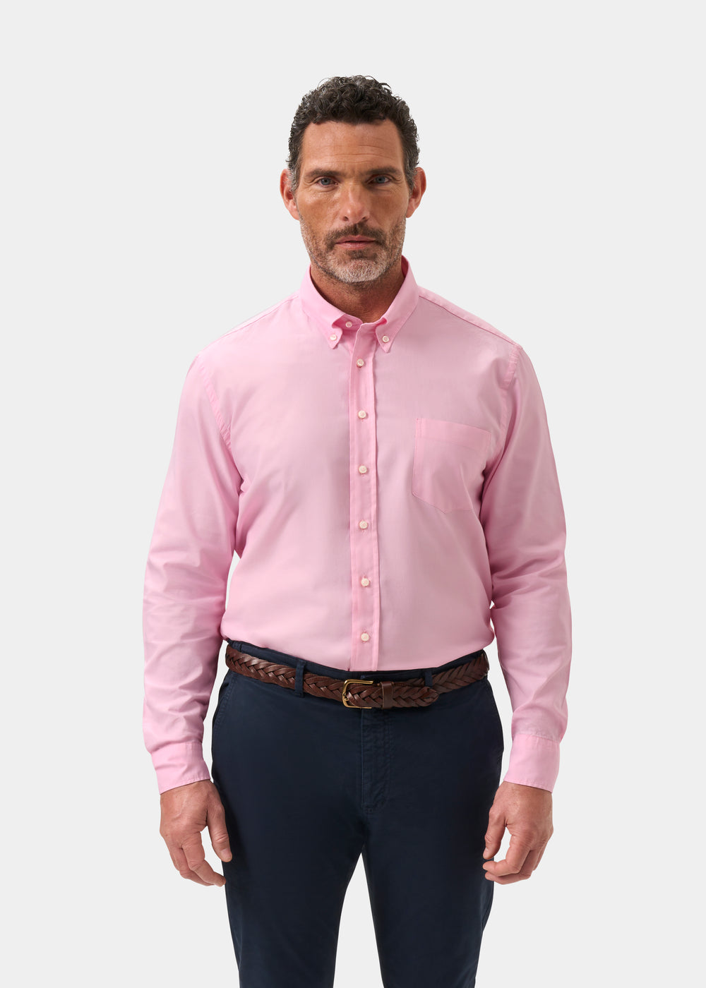 Men's Oxford Cotton Long Sleeve Shirt in Pink