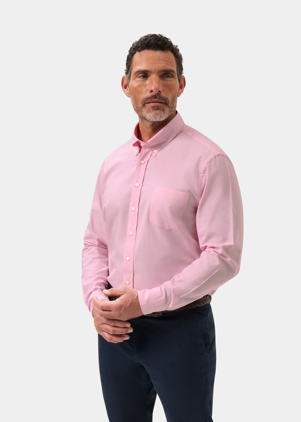Men's Oxford Cotton Long Sleeve Shirt in Pink