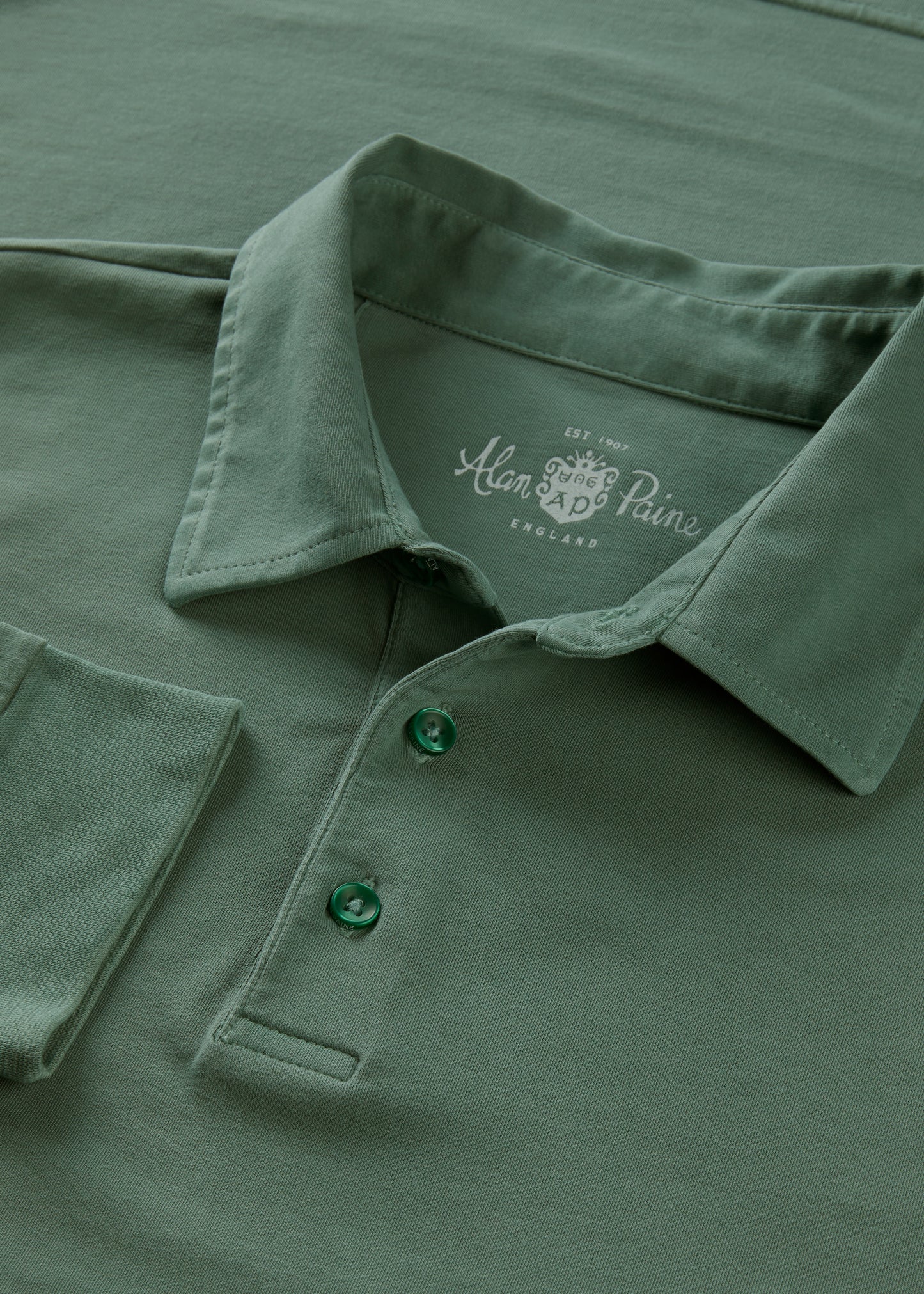Men's Cotton Long Sleeve Polo Shirt in Green
