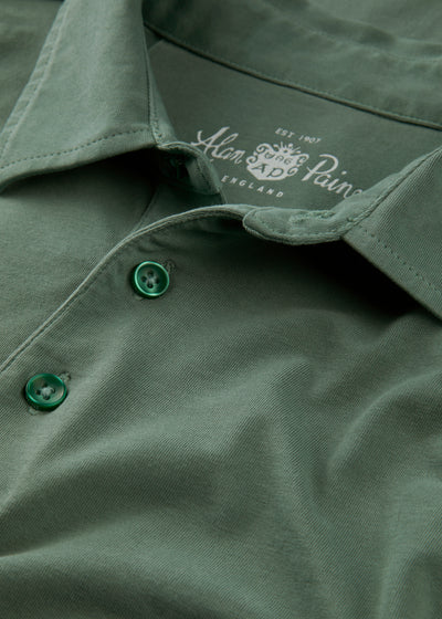 Men's Cotton Long Sleeve Polo Shirt in Green