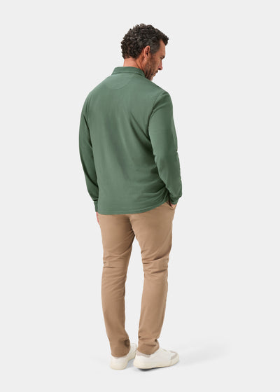 Men's Cotton Long Sleeve Polo Shirt in Green
