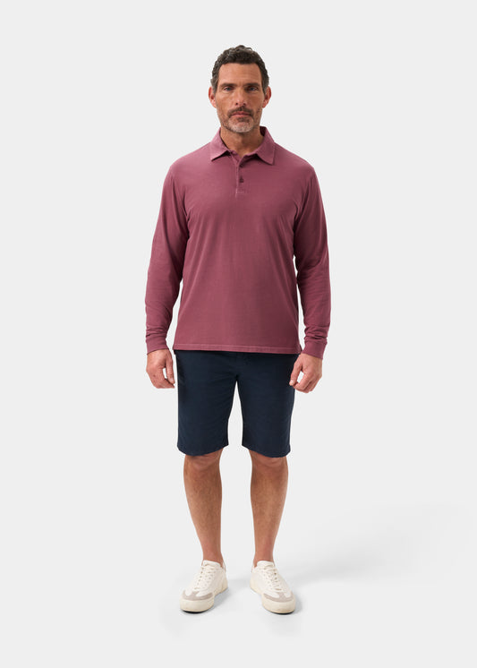 Mens Cotton Long Sleeve Polo Shirt in Red