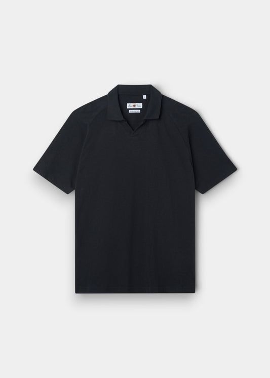 Hayling Men's Open Collar Polo In Black
