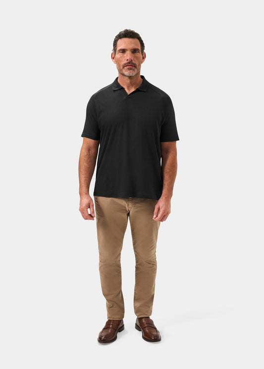 Men's Cotton Open Collar Polo Shirt in Black