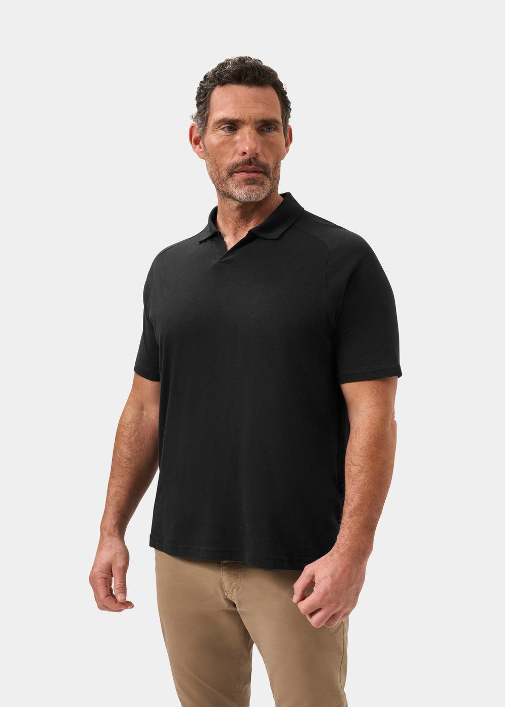 Men's Cotton Open Collar Polo Shirt in Black