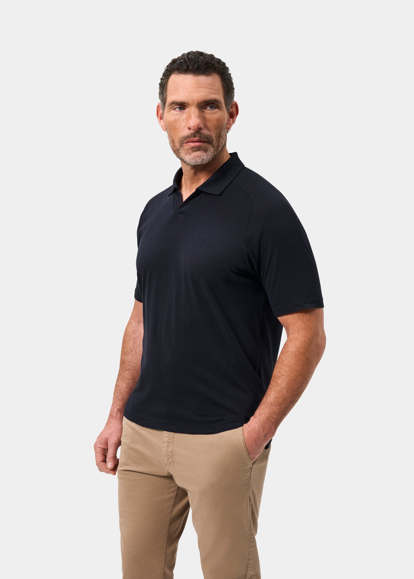 Men's Cotton Open Collar Polo Shirt in Navy
