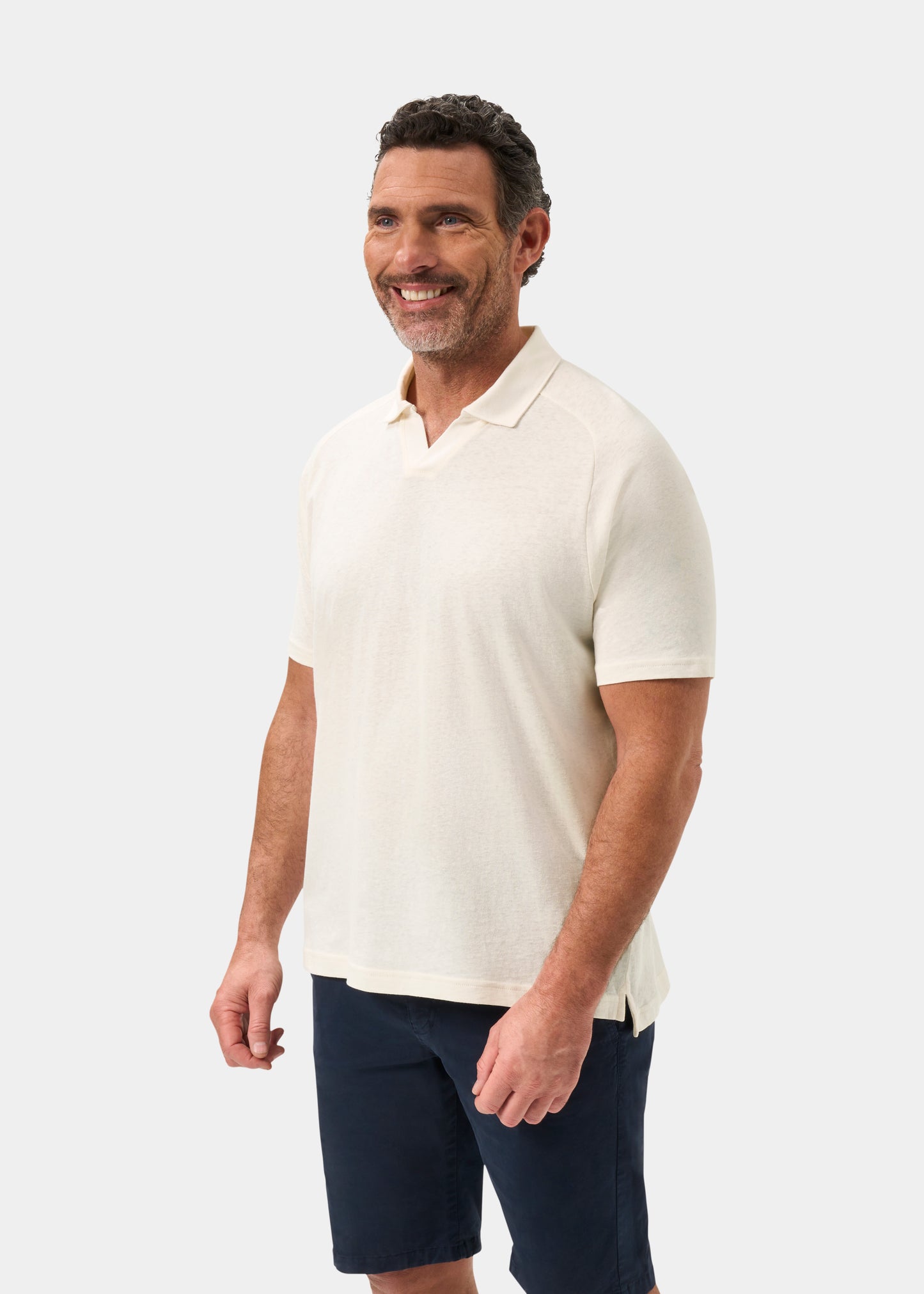 Hayling Men's Open Collar Polo In Ecru