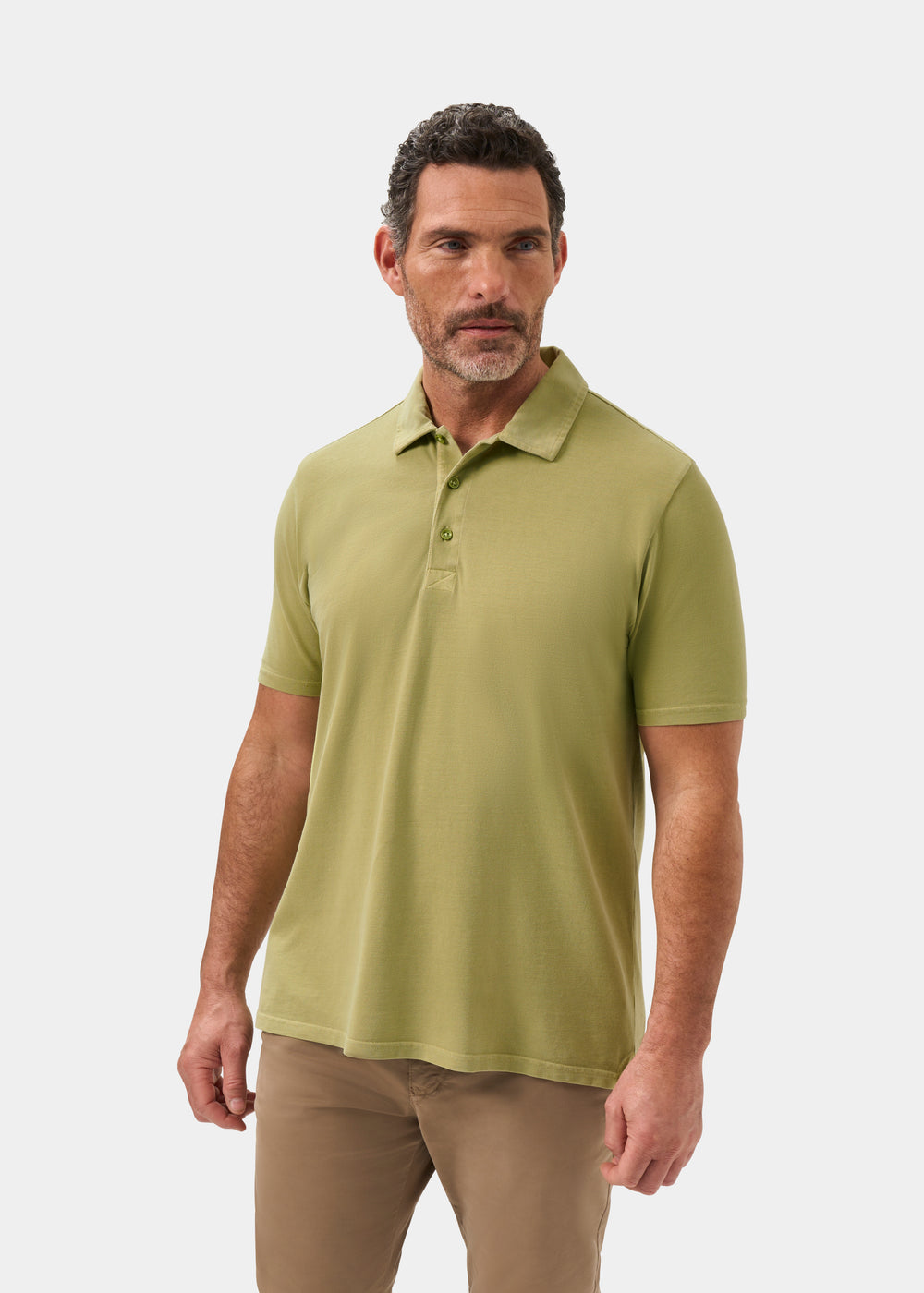 Men's Pique Cotton Polo Shirt in Olive Green