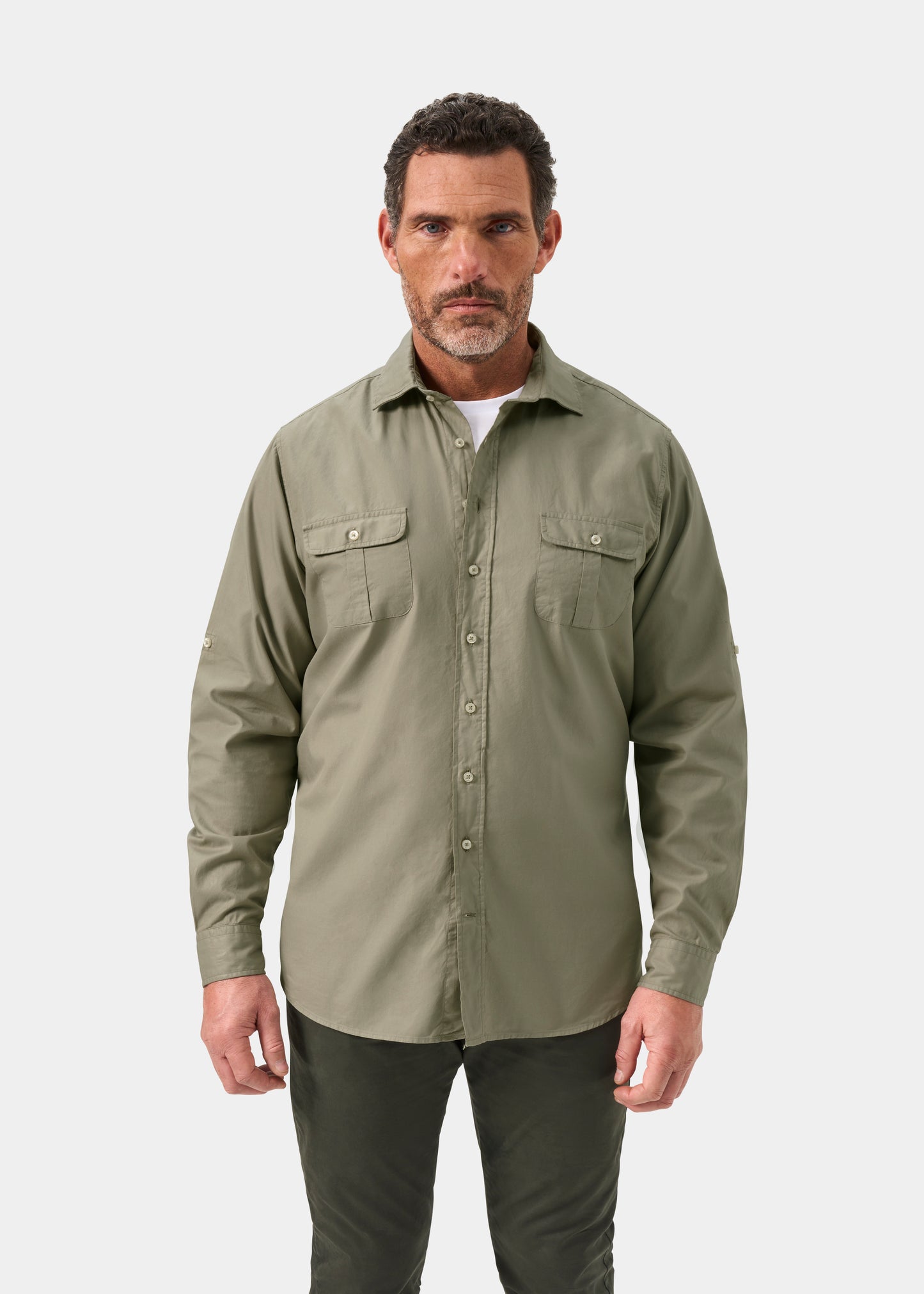 Mens Cotton Long Sleeve Shirt in Green