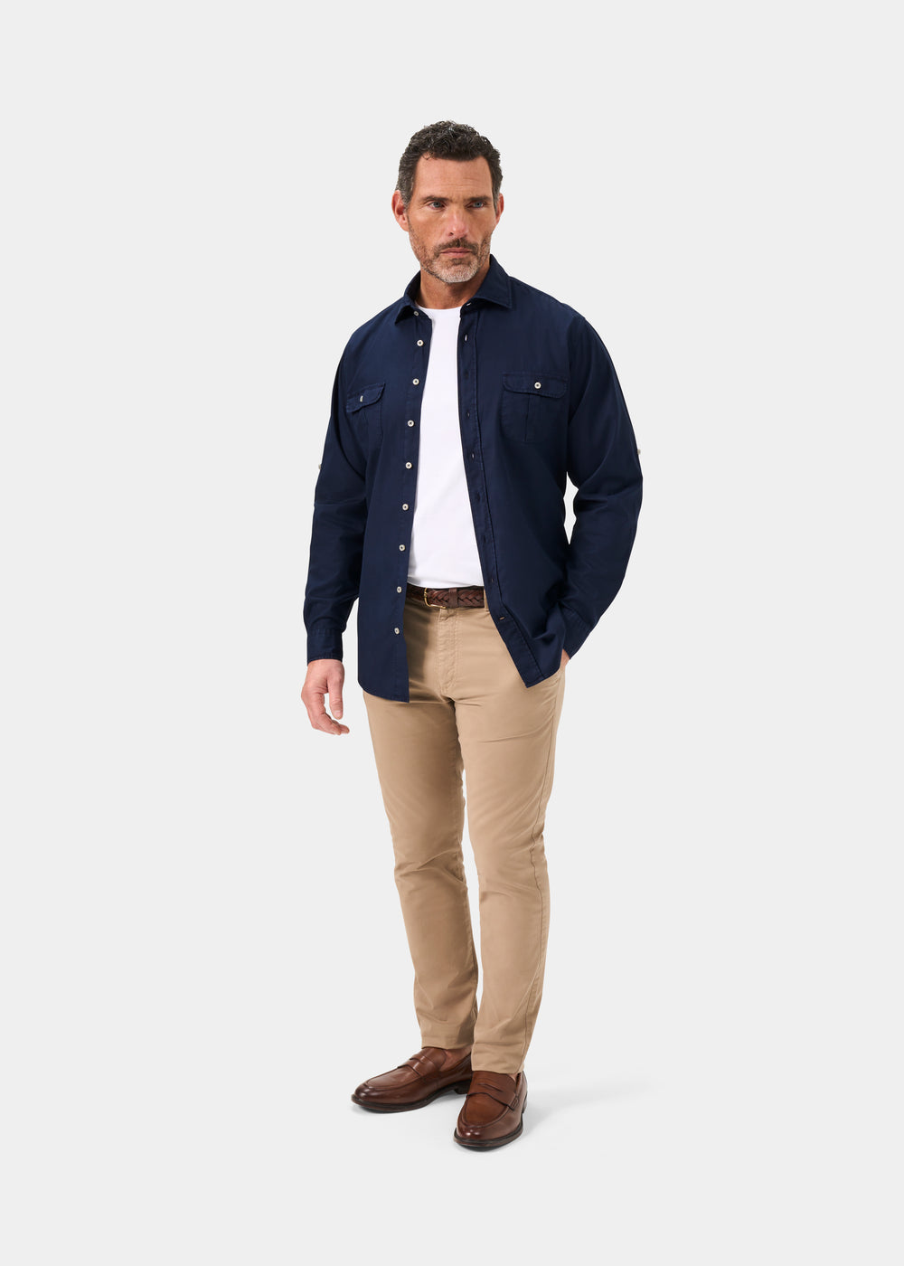 Mens Cotton Long Sleeve Shirt in Navy