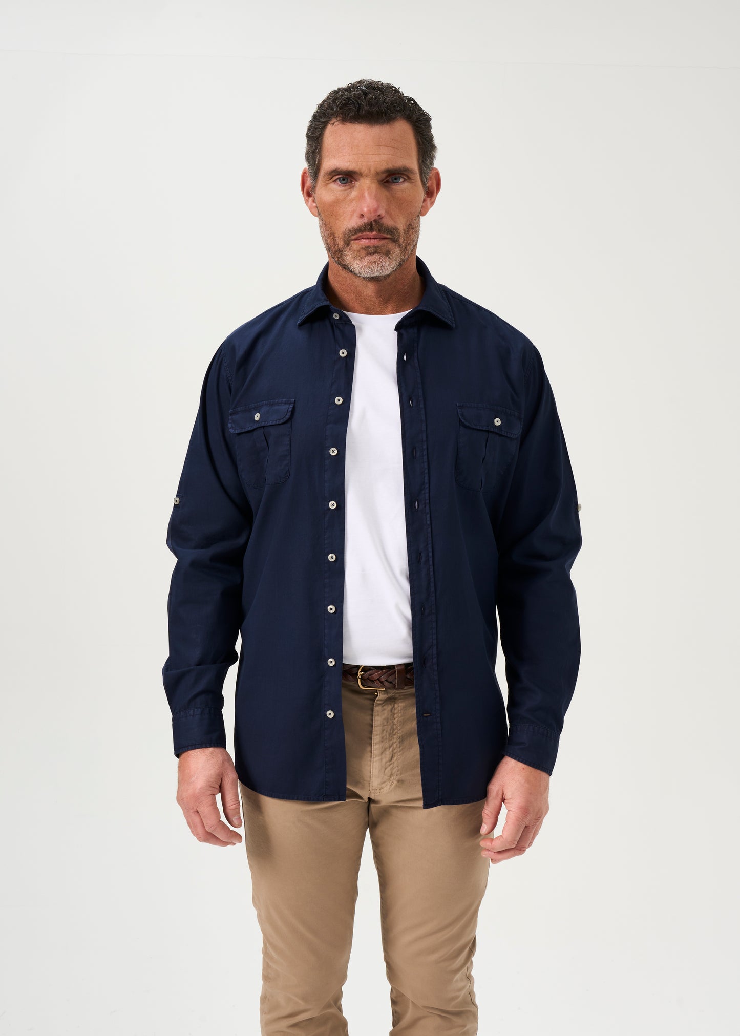 Mens Cotton Long Sleeve Shirt in Navy