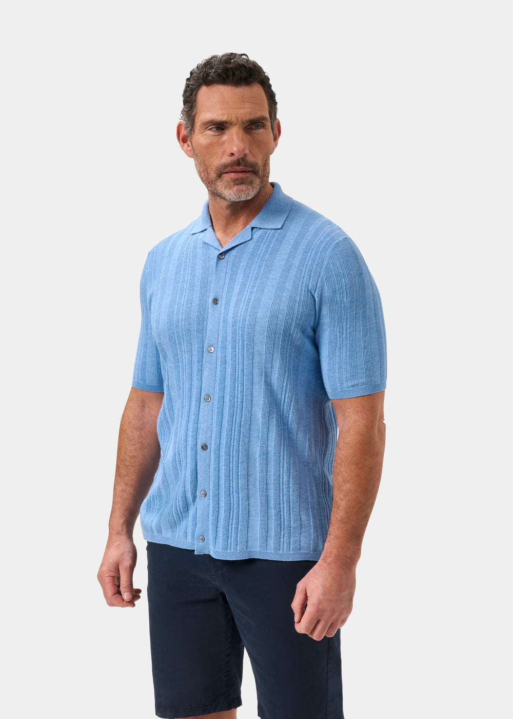 Men's Cotton Revere Collar Shirt in Blue