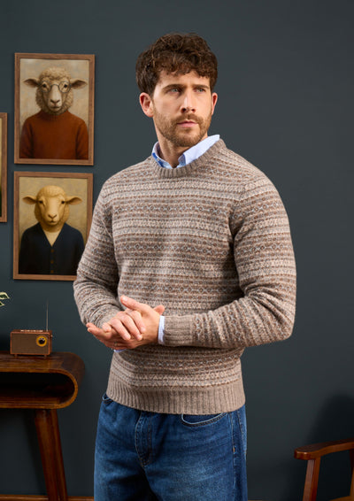 Mens-Fair-Isle-Jumper-Cream-Brown
