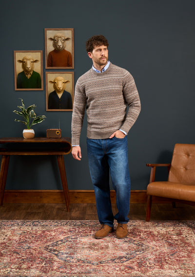 Mens-Fair-Isle-Jumper-Cream-Brown
