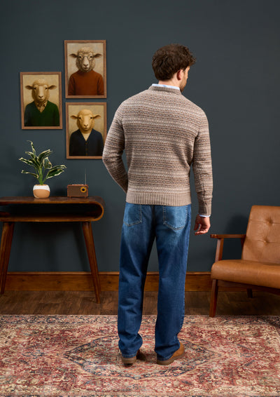 Mens-Fair-Isle-Jumper-Cream-Brown