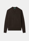 Men's Geelong Wool Vee Neck Jumper in Cocoa