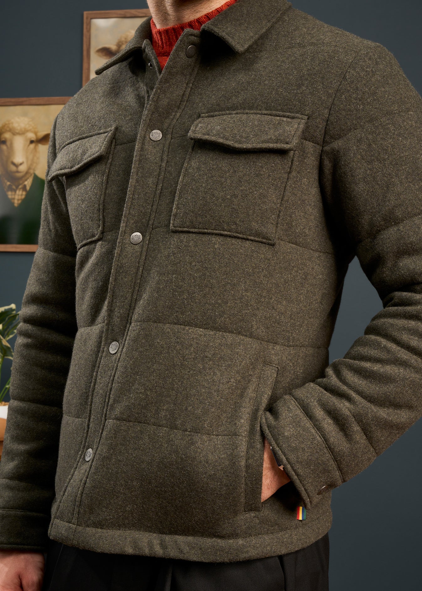 Richmond Men's Knitted Quilted Shacket In Olive – Alan Paine