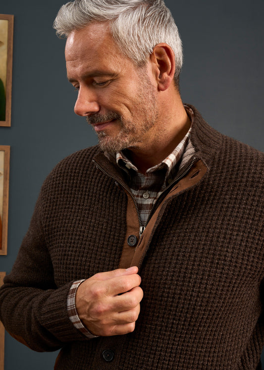 Duchally Men's Waffle Stitch Wool Jacket Cocoa