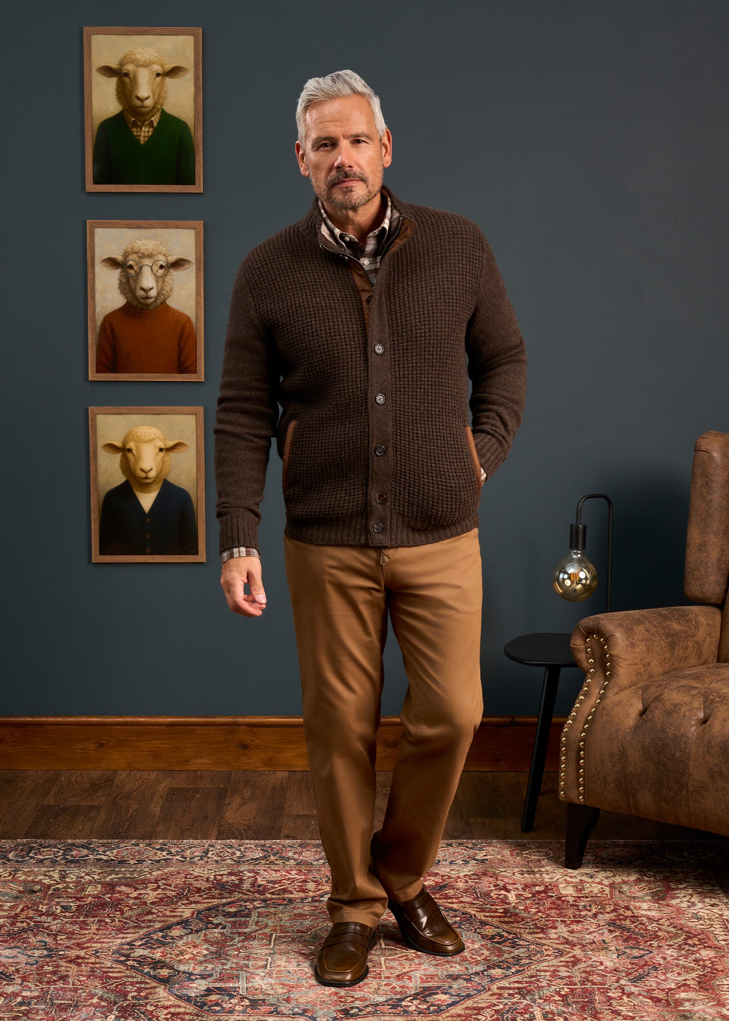 Duchally Men's Waffle Stitch Wool Jacket Cocoa
