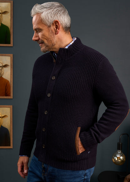 Duchally Men's Waffle Stitch Wool Jacket Navy