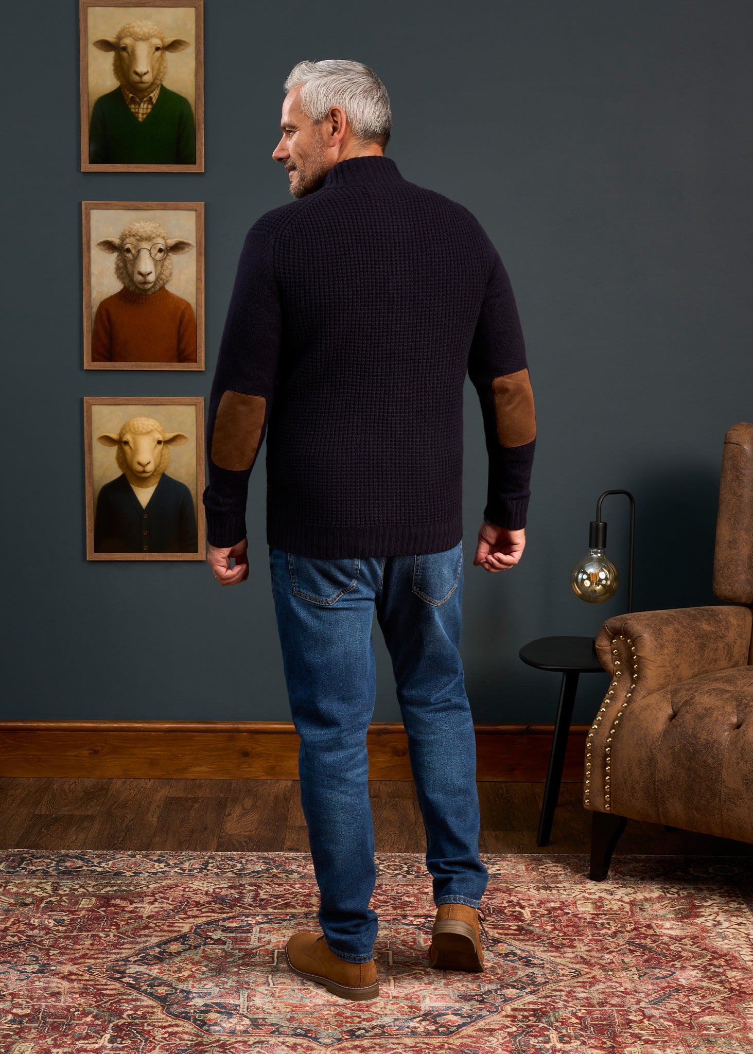 Duchally Men's Waffle Stitch Wool Jacket Navy