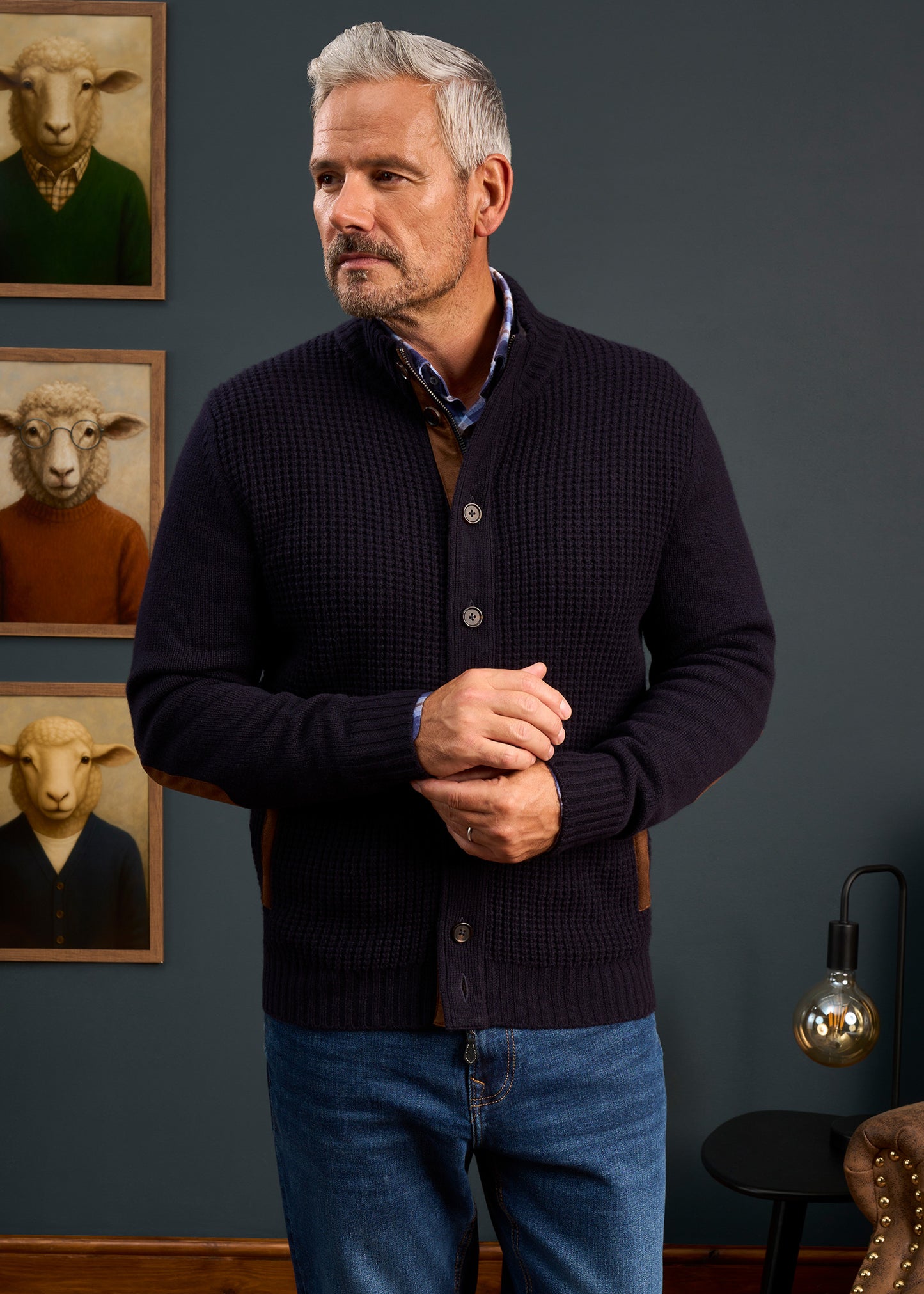 Duchally Men's Waffle Stitch Wool Jacket Navy