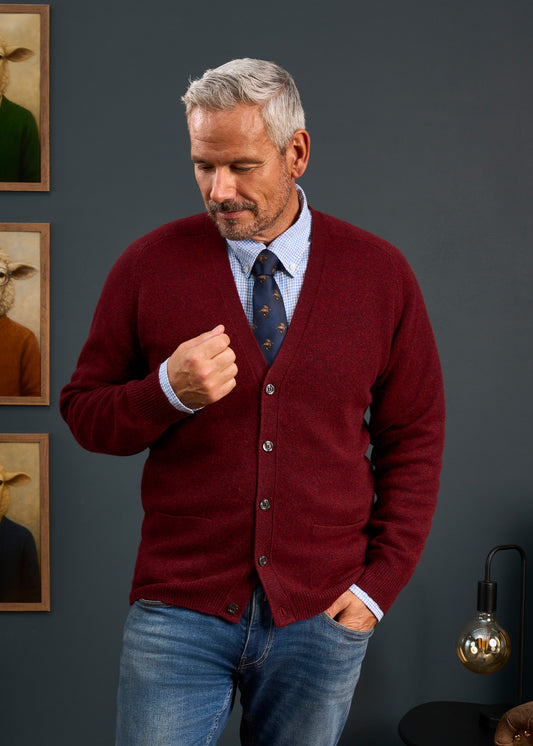 Mens-Lambswool-Cardigan-Bordeaux