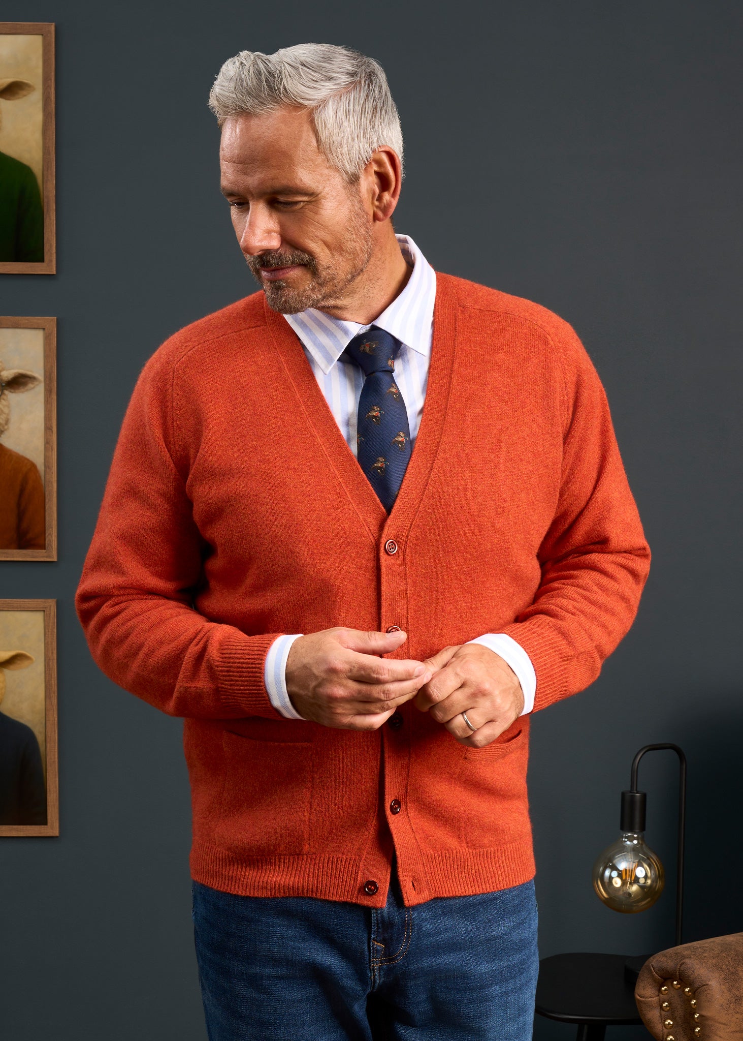 Cornwall Men's Lambswool Cardigan in Ember – Alan Paine