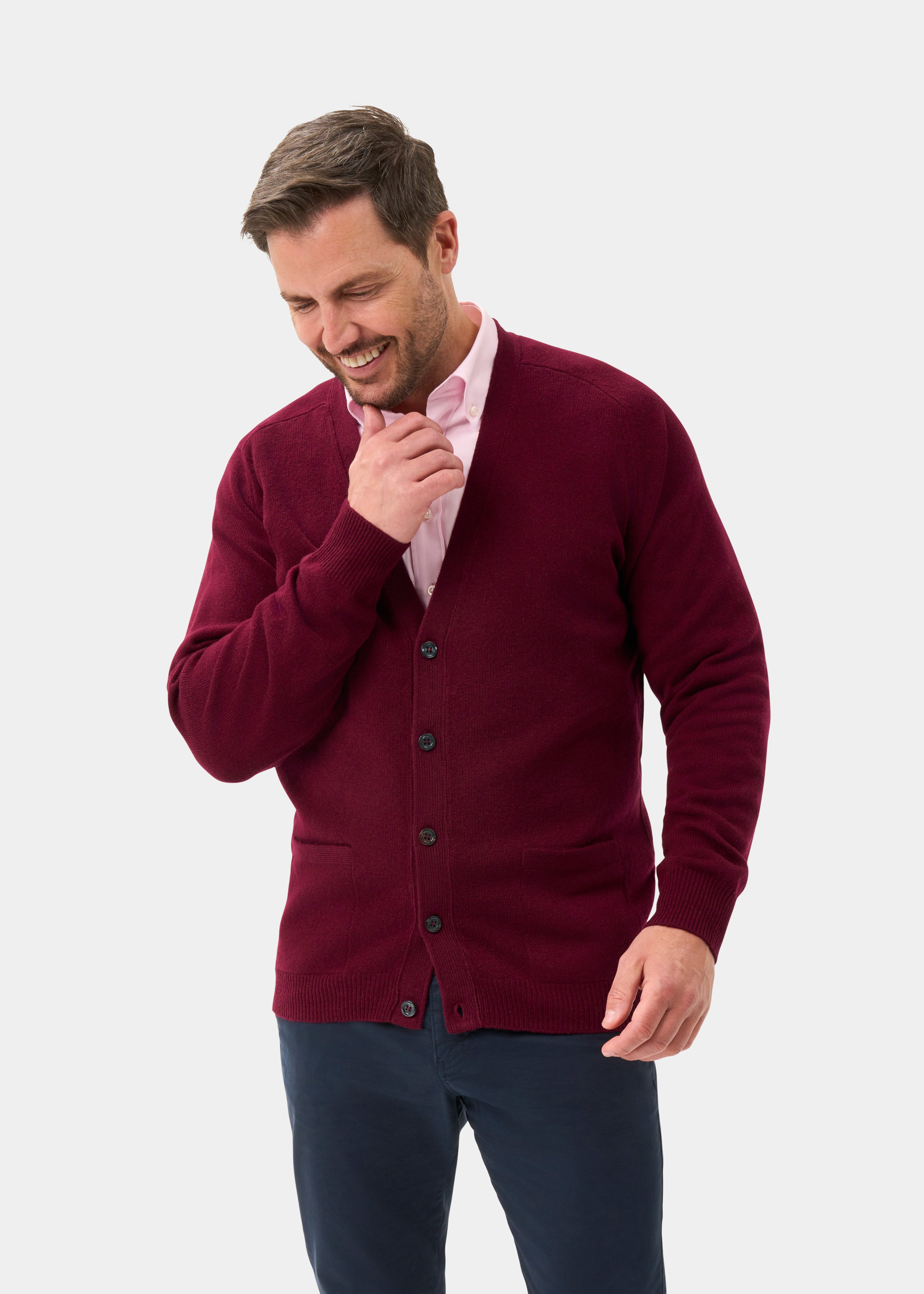 Cornwall Lambswool Cardigan in Bordeaux – Alan Paine
