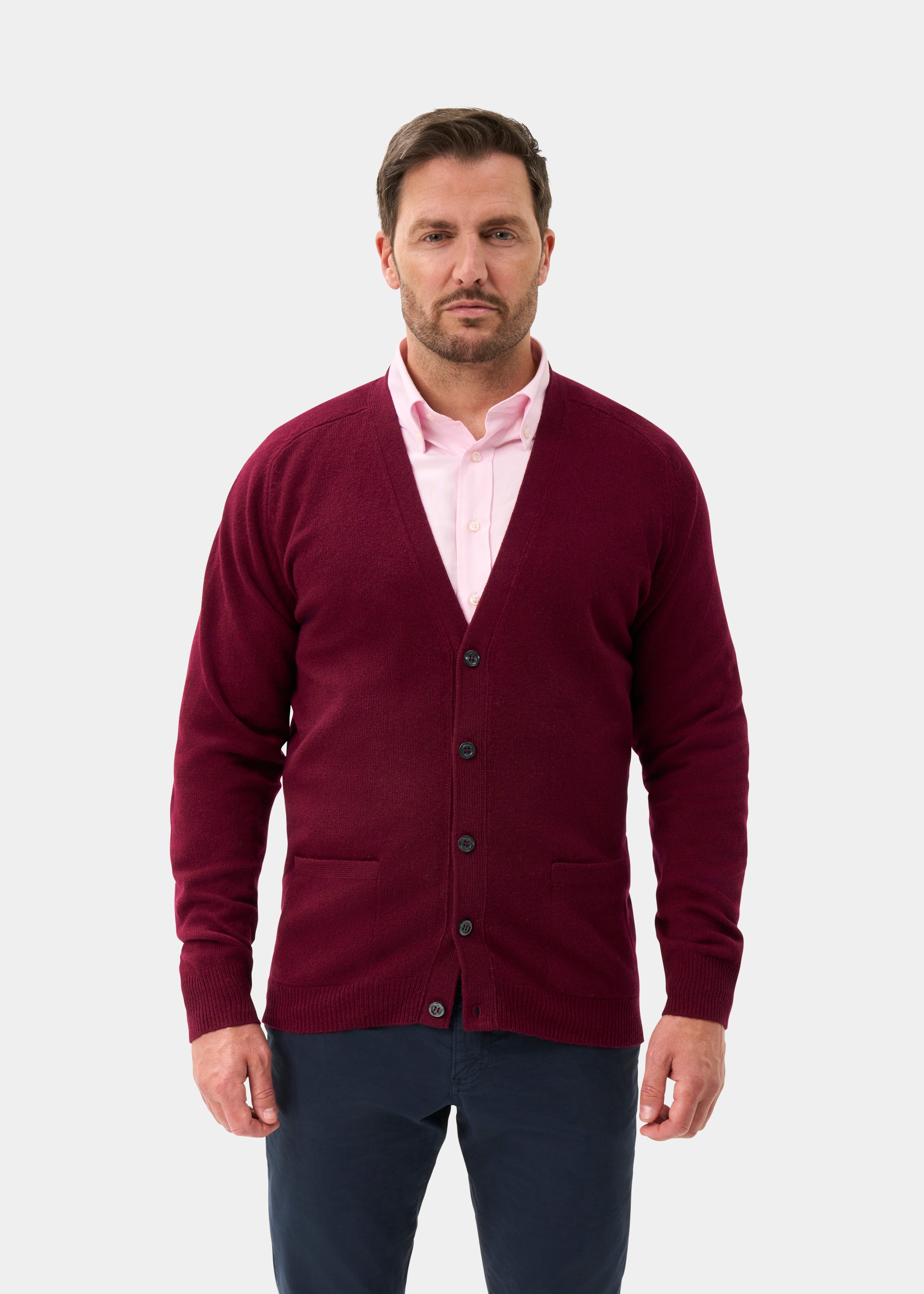 Cornwall Lambswool Cardigan in Bordeaux – Alan Paine